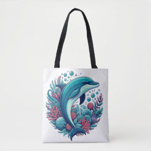 Cute, coastal/nautical dolphin tote bag