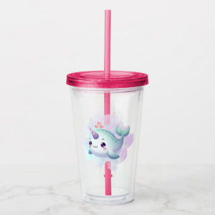 Cute/coastal/nautical narwhal acrylic tumbler