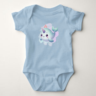 Cute/coastal/nautical narwhal  baby bodysuit
