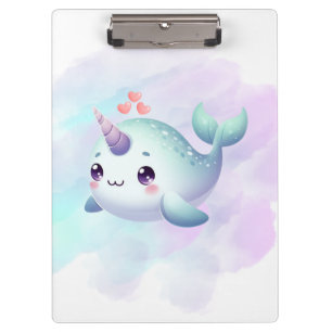 Cute/coastal/nautical narwhal clipboard