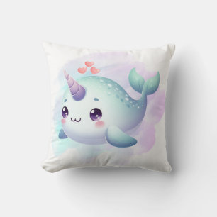 Cute/coastal/nautical narwhal cushion