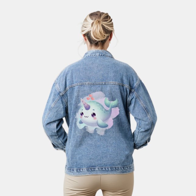 Cute/coastal/nautical narwhal  denim jacket (Model)