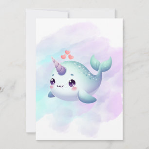 Cute/coastal/nautical narwhal holiday card
