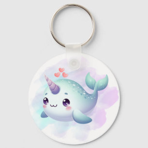 Cute/coastal/nautical narwhal key ring