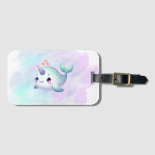 Cute/coastal/nautical narwhal luggage tag