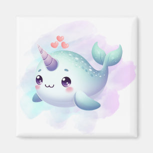 Cute/coastal/nautical narwhal magnet