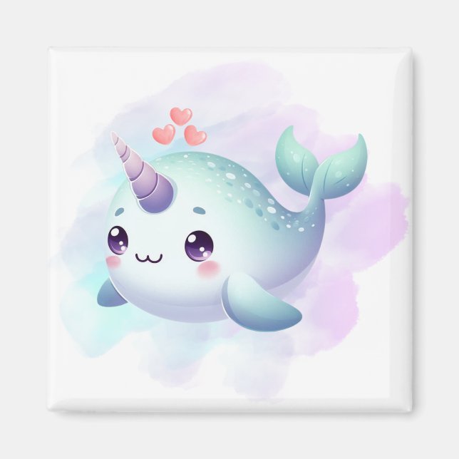 Cute/coastal/nautical narwhal  magnet (Front)