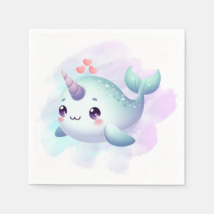 Cute/coastal/nautical narwhal napkin