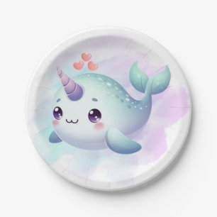 Cute/coastal/nautical narwhal paper plate