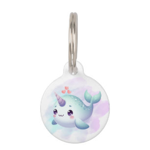 Cute/coastal/nautical narwhal pet tag