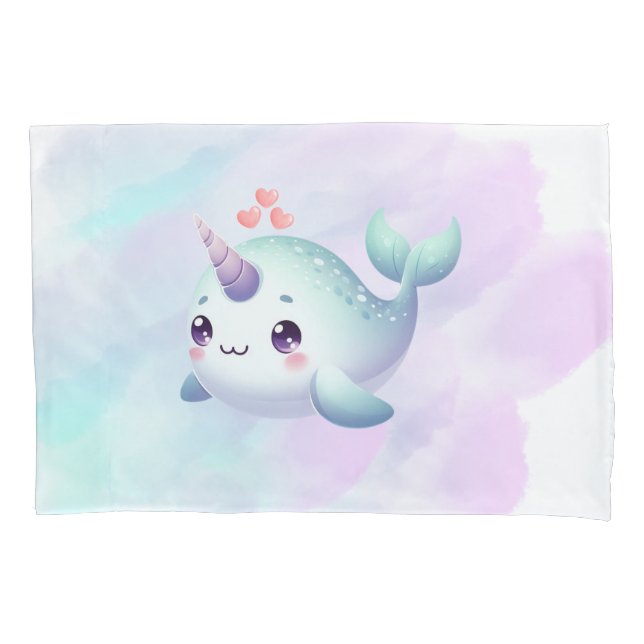 Cute/coastal/nautical narwhal  pillowcase (Front)