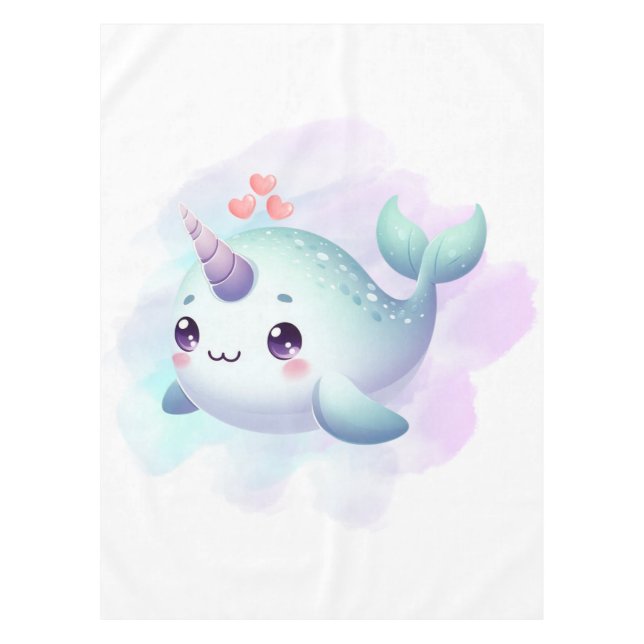 Cute/coastal/nautical narwhal  tablecloth (Front)