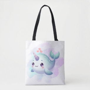 Cute/coastal/nautical narwhal tote bag
