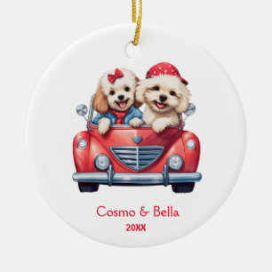 Cute Cockapoo Doodle Puppy Dog in a Car Ceramic Ornament