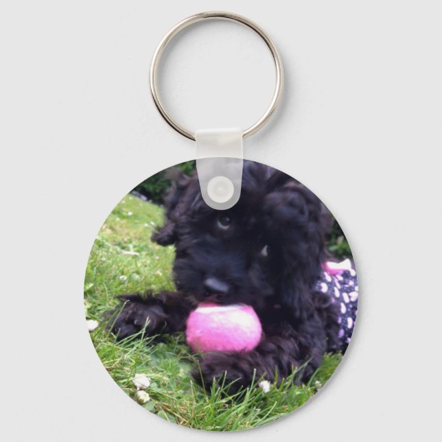 Cute Cockapoo Puppy Round Button Key Ring (Front)