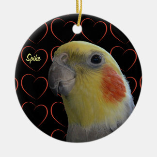 Cute Cockatiel and Hearts Ceramic Tree Decoration