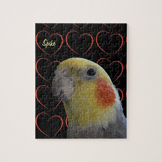 Cute Cockatiel and Hearts Jigsaw Puzzle (Vertical)