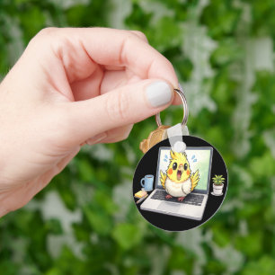 Cute Cockatiel Bird on Laptop Keychain