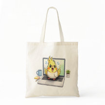Cute Cockatiel Bird Working on Laptop Tote Bag