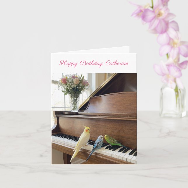 Cute Cockatiel Budgie Music Lover Custom Birthday  Card (Orchid)