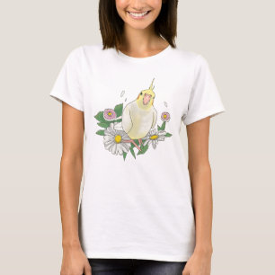 Cute Cockatiel Floral Illustration T-Shirt