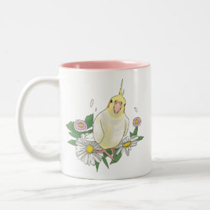 Cute Cockatiel Floral Two-Tone Coffee Mug