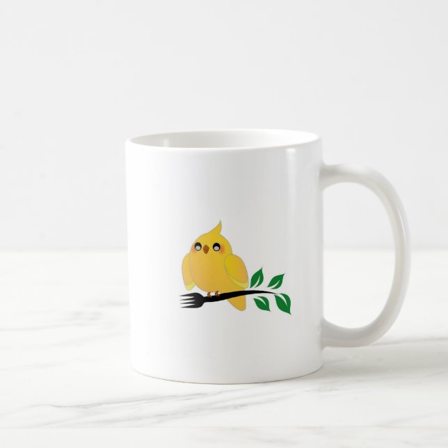 Cute cockatiel holding a fork coffee mug (Right)