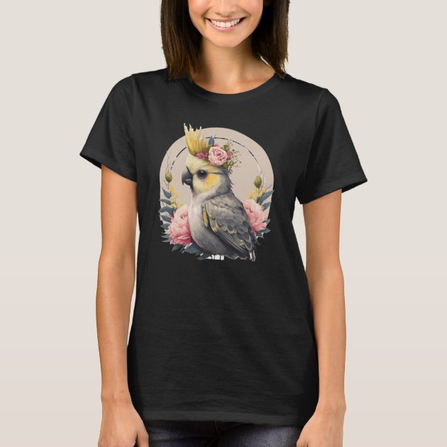 Cute Cockatiel Parrot Bird Flower Crown Pet Birds T-Shirt (Front)