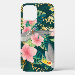 Cute Cockatiel Parrot Vintage Pattern iPhone 12 Case