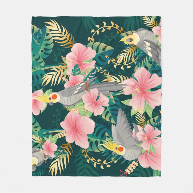Cute Cockatiel Parrot Vintage Pattern Fleece Blanket (Front)