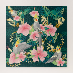 Cute Cockatiel Parrot Vintage Pattern Jigsaw Puzzle