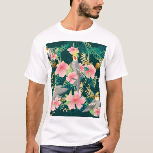 Cute Cockatiel Parrot Vintage Pattern T-Shirt
