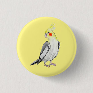 Cute Cockatiel Watercolor Parrot. 3 Cm Round Badge