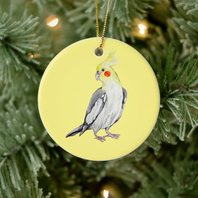 Cute Cockatiel Watercolor Parrot. Ceramic Ornament (Tree)