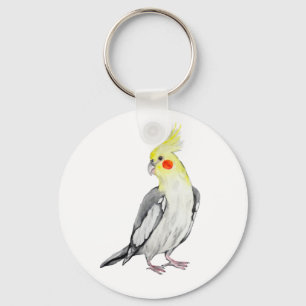 Cute Cockatiel Watercolor Parrot. Key Ring