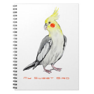 Cute Cockatiel Watercolor Parrot.  Notebook
