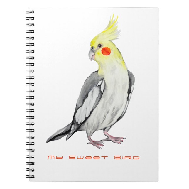 Cute Cockatiel Watercolor Parrot.  Notebook (Front)