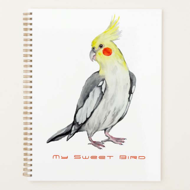 Cute Cockatiel Watercolor Parrot.  Planner (Front)