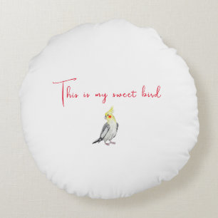 Cute Cockatiel watercolor parrot. Round Cushion