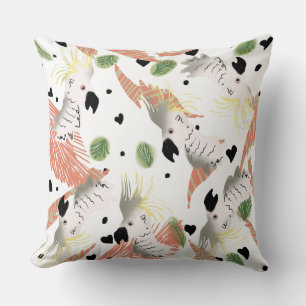 Cute Cockatoo and Hearts Tropical Cushion