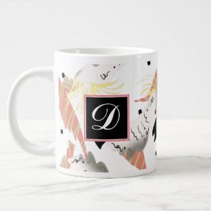 Cute Cockatoo Hearts Tropical Greenery Large Coffee Mug