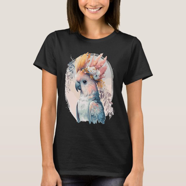 Cute Cockatoo Parrot Bird Flower Crown Pet Birds T-Shirt (Front)