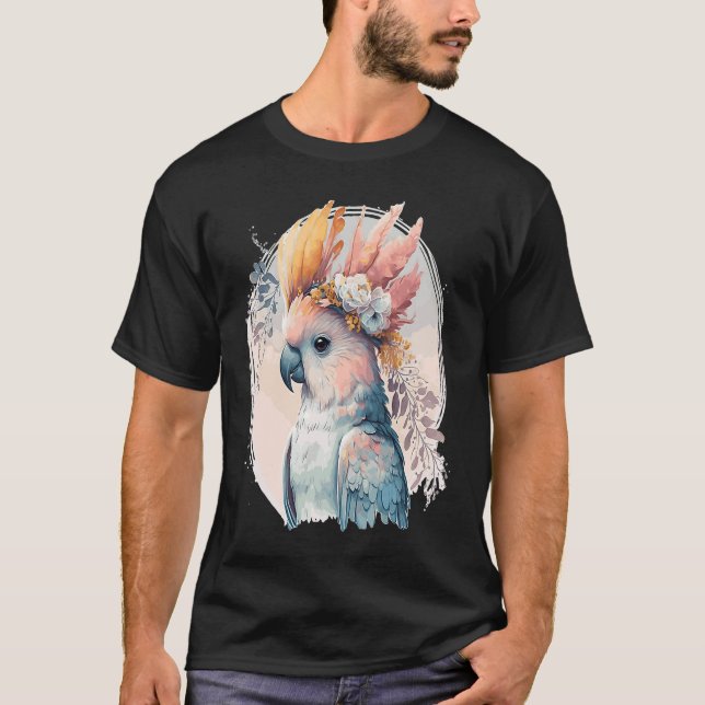 Cute Cockatoo Parrot Bird Flower Crown Pet Birds T-Shirt (Front)