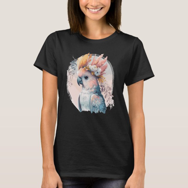 Cute Cockatoo Parrot Bird Flower Crown Pet Birds   T-Shirt (Front)