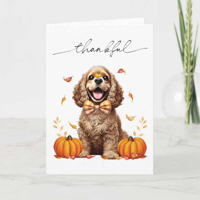 Cute Cocker Spaniel Fall Leaves Pumpkins Card (Front)