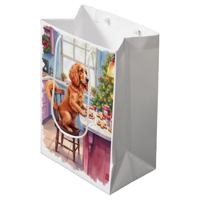 Cute Cocker Spaniel Gingerbread Baking Christmas Medium Gift Bag (Front Angled)