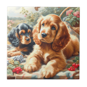 Cute Cocker Spaniel Painting Ceramic Tile