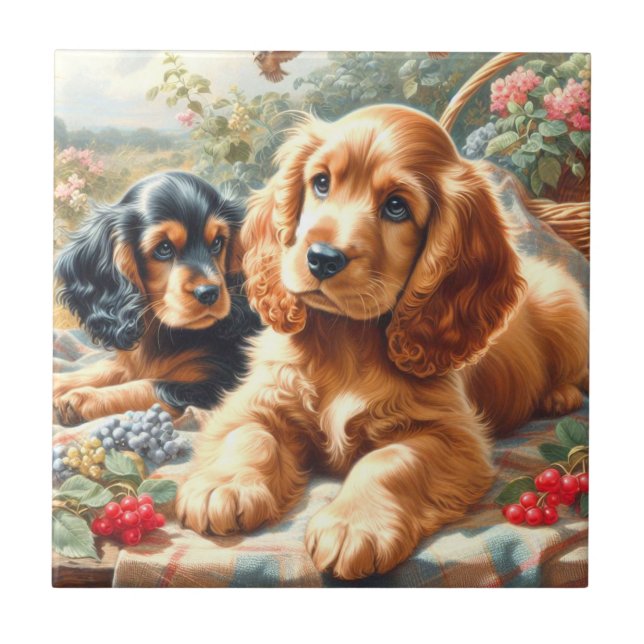 Cute Cocker Spaniel  Painting Ceramic Tile (Front)
