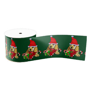 Cute Cocker Spaniel Puppy Christmas Grosgrain Ribbon