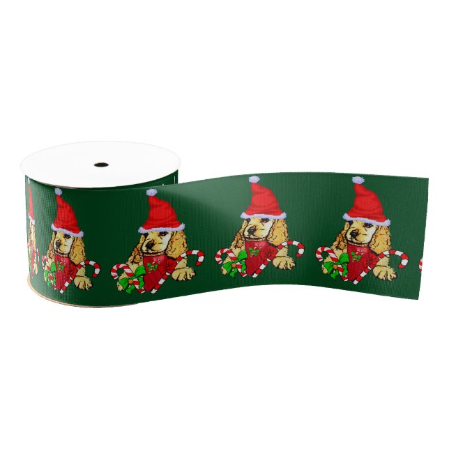 Cute Cocker Spaniel Puppy Christmas Grosgrain Ribbon (Spool)